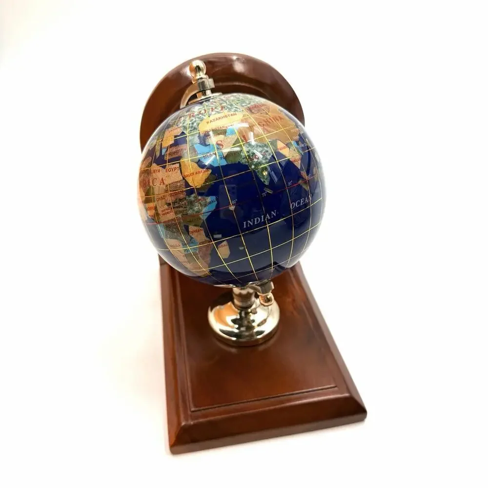 Gemstone & Wood - World Globe Bookend - 4